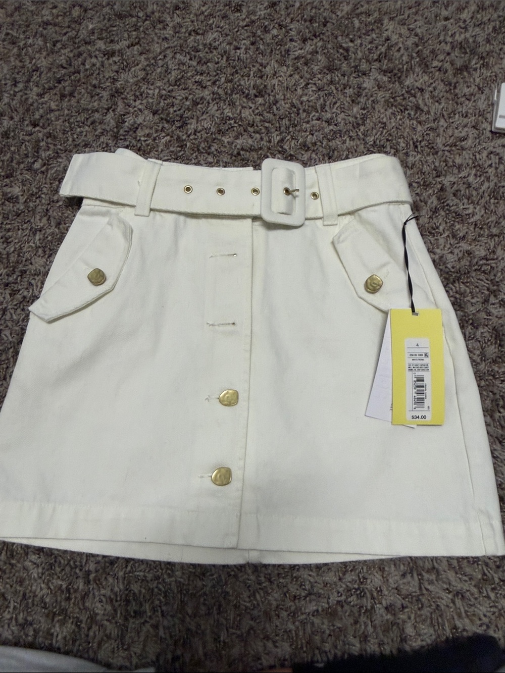 Target Cream Button-Front Belted Mini Skirt